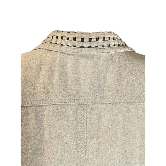 John Roberts Beige Button-Down Midi Dress Size 10 Linen/Rayon Blend Woven Trim S - Picture 12 of 15